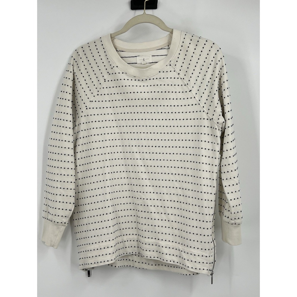 Lou & Grey Women's Size Small White Polka Dot Sweatshirt Pullover Top Coastal